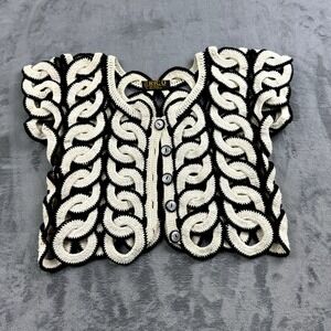 Vintage Cardigan Size S Crochet Rings Retro Indie Unique 70s Hippie Unique Rare